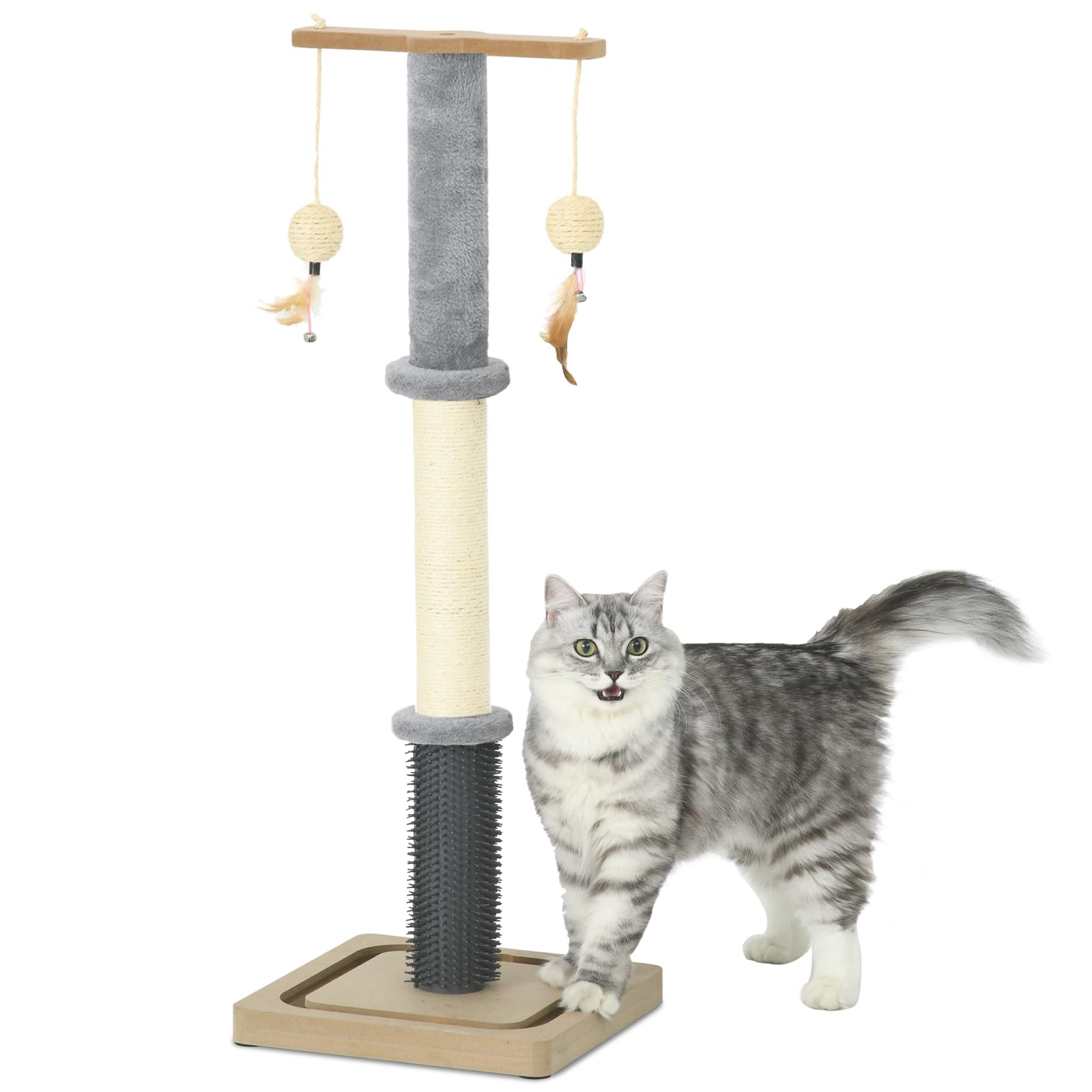 Cat Scratching Post, Cat Scratcher Post with Interactive Track Toys for Indoor Cats and Kittens, 34 Inch Tall