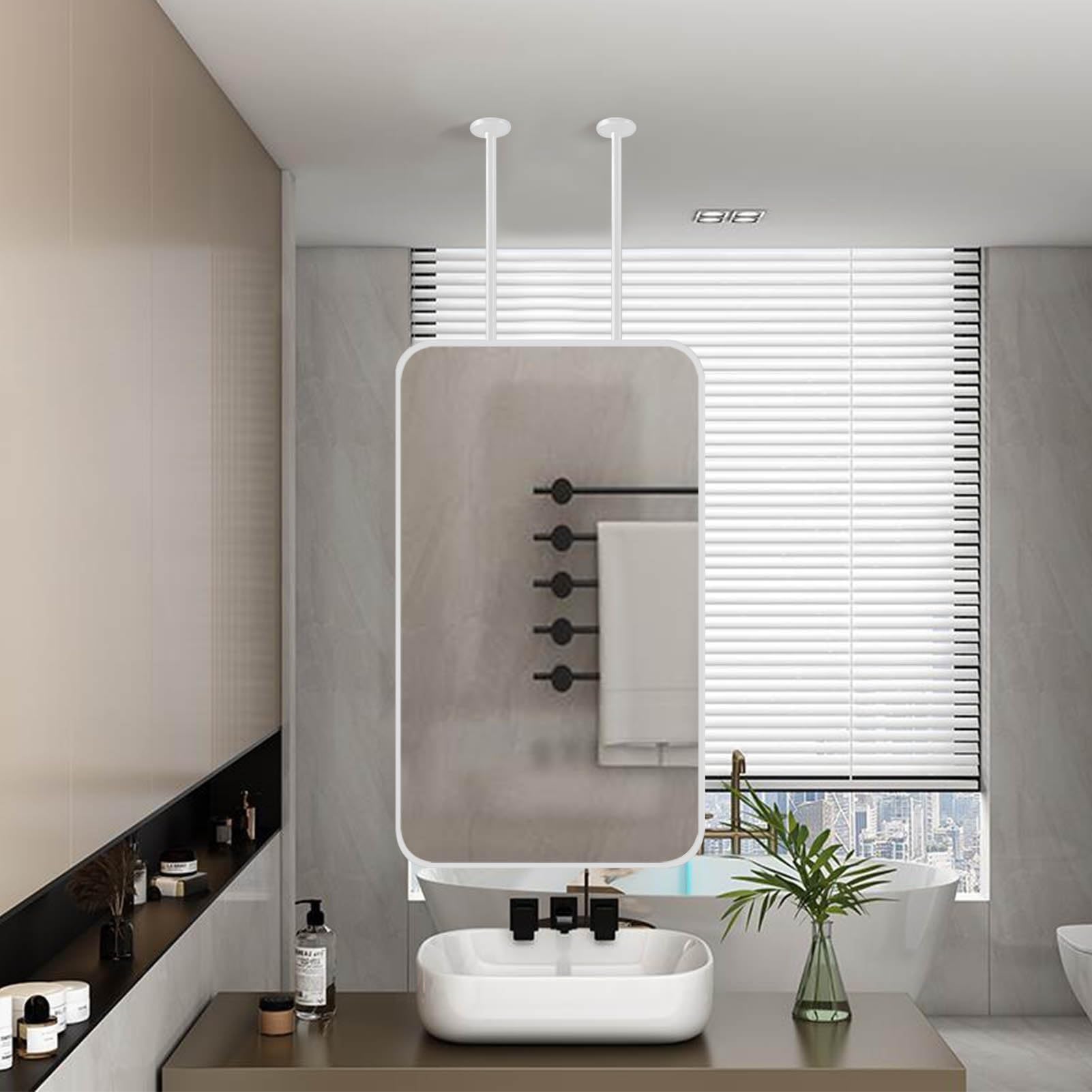 SXFSDOU Nordic Rounded Rectangular Mirror, White Floating Decorative Simple Mirror for Bathroom Bedroom Wardrobe Living Room, Toughened Glass(40cmx70cm)