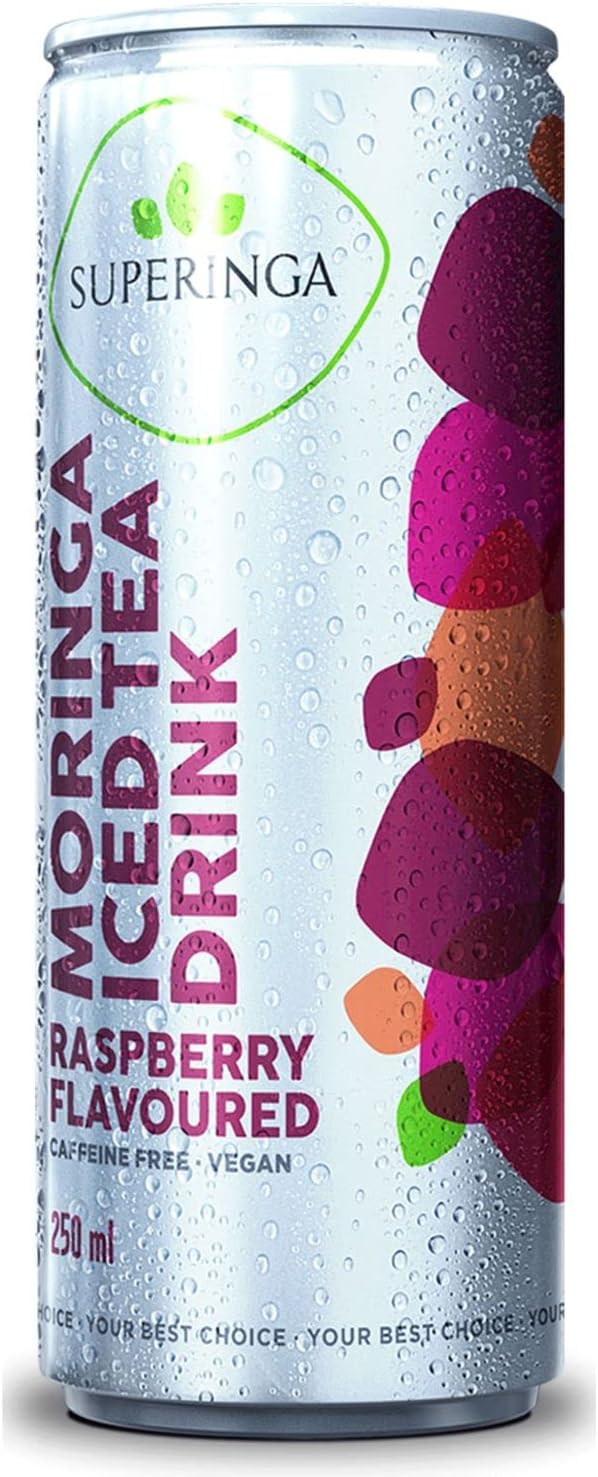 Superinga Premium Quality Ice Tea and Energy Drinks | Made from Moringa Oleifera Extract | High in Anti-oxidants | 100% Plant Sourced Extracts | 24 x 300ml (10.1 fl. oz). (Iced Tea (Passion Fruit))
