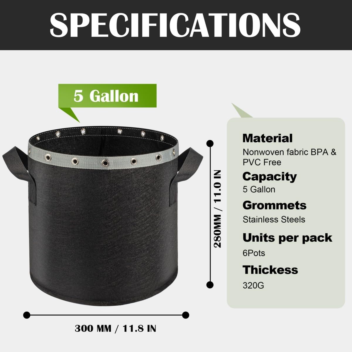 5 Gallon Grow Bags 6 Pack,Fabric Pots 5 Gallon for Healthy Plant Growth - Durable and Reusable Garden Bags to Grow Vegetables,Fruits,and Flowers - Image 2