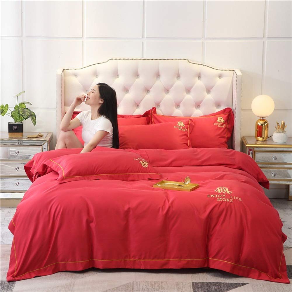 Housse de couette en soie lavée rouge parure de lit double motif nordique