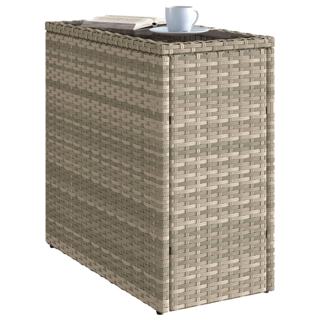 Stolik kawowy na zewnątrz ze szklanym blatem, 58 x 27,5 cm, rattan PE i szkło hartowane, mały stolik pomocniczy na taras, balkon i trawnik