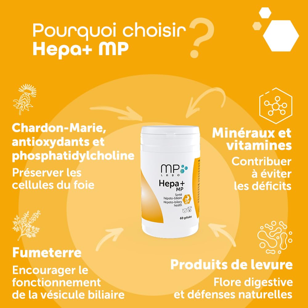 MP Labo Hepa+ MP 60 Gélules - Protection des Cellules Hépatiques et Bon Fonctionnement Hépato-biliaire pour Chien et Chat - Contient Chardon-Marie, Fumeterre, Anti-oxydants, Minéraux et Vitamines