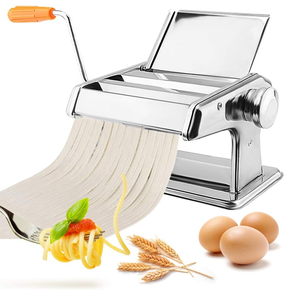 Máquina para Pasta Manual Ejoyous, Acero Inoxidable, 3 en 1, para Espaguetis, Tagliatelle, Fettuccine y Lasaña