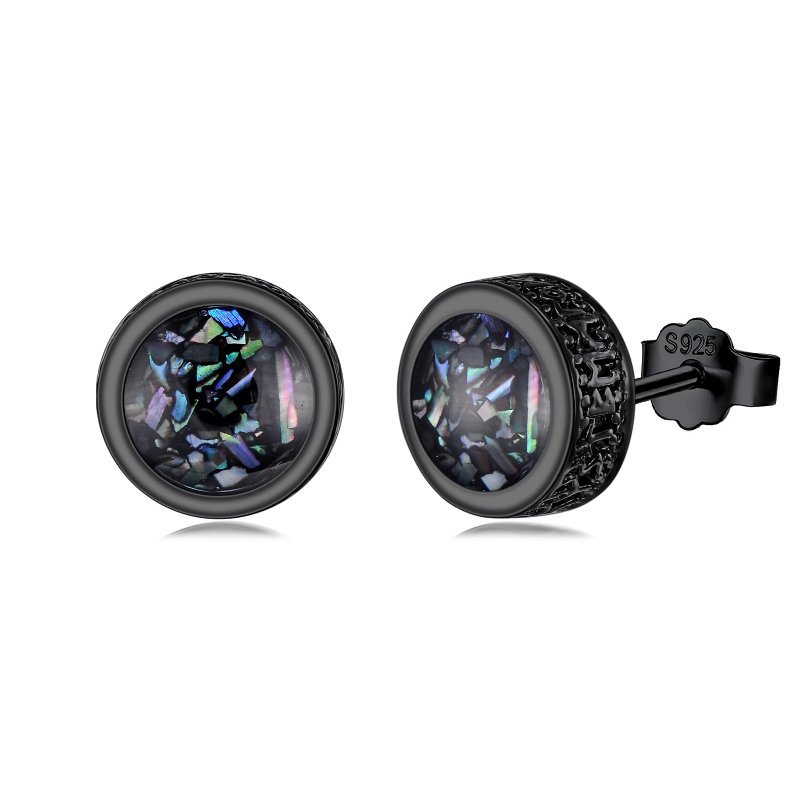 Orecchini neri per uomo in argento sterling 925 abalone conchiglia