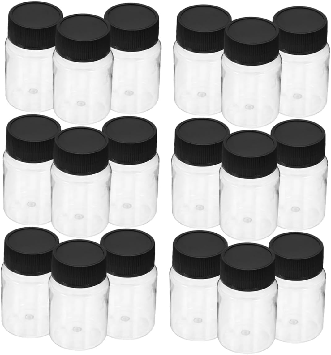 Cabilock 24Pcs Pill Bottles Small Plastic Vials with Black Screw Caps Wide Mouth Containers for Chemistry and Biology Experiments for Sample Collection