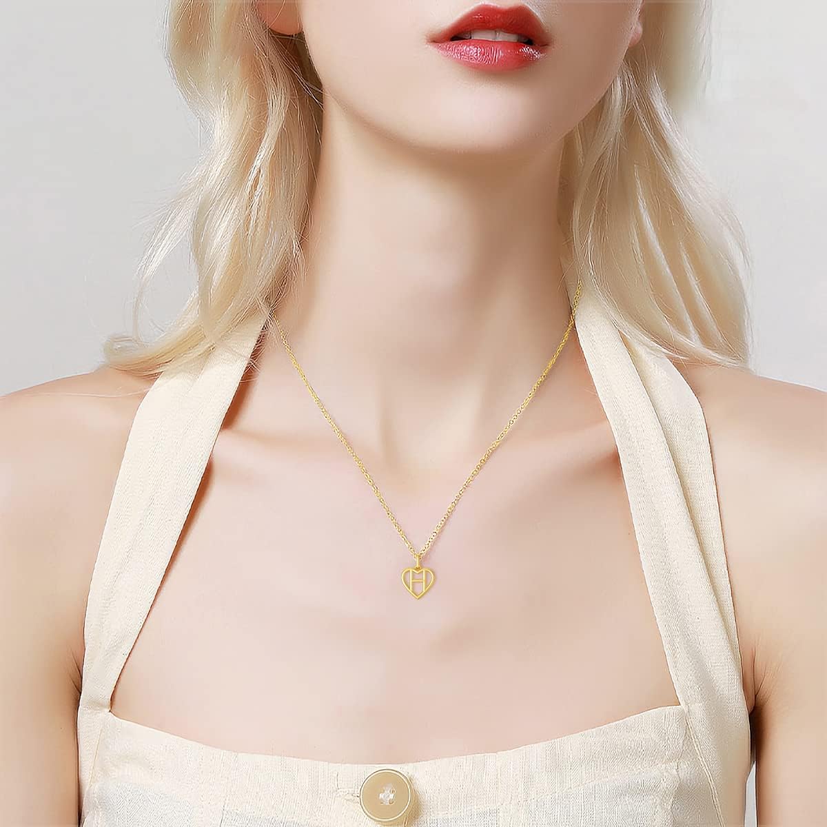 14K Solid Gold Heart Initial Necklaces for Women, Real Gold Heart Pendant Letter A Alphabet Necklace Jewelry Gift for Her, 18" Gold Adjustable Chain