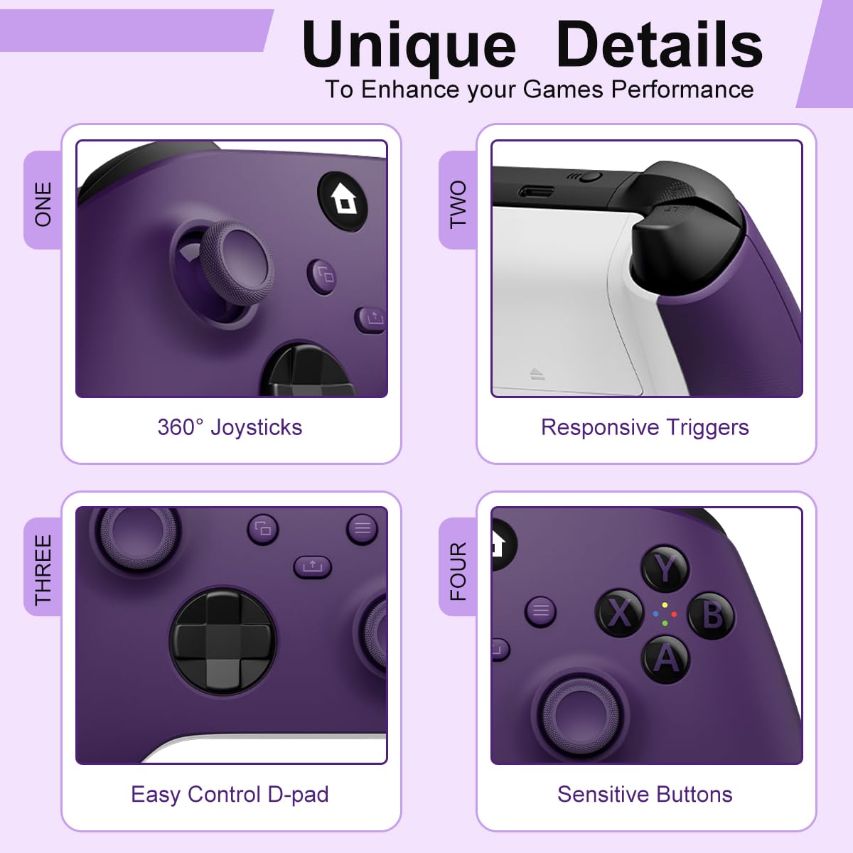 HEDYDK For Xbox One Controller,Xbox Wireless Gaming Controller Compatible with Xbox Series X|S, Xbox One, Windows PC,Purple — view 2