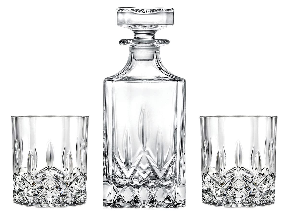 BINZO 7 Pc Decanter Set with Glass Tumblers, Opera Design Decanters for Whisky, Whiskey, Alcohol, Rum, Scotch, Liquor, (750 ml Decanter & 300 ml Tumblers) Clear 3