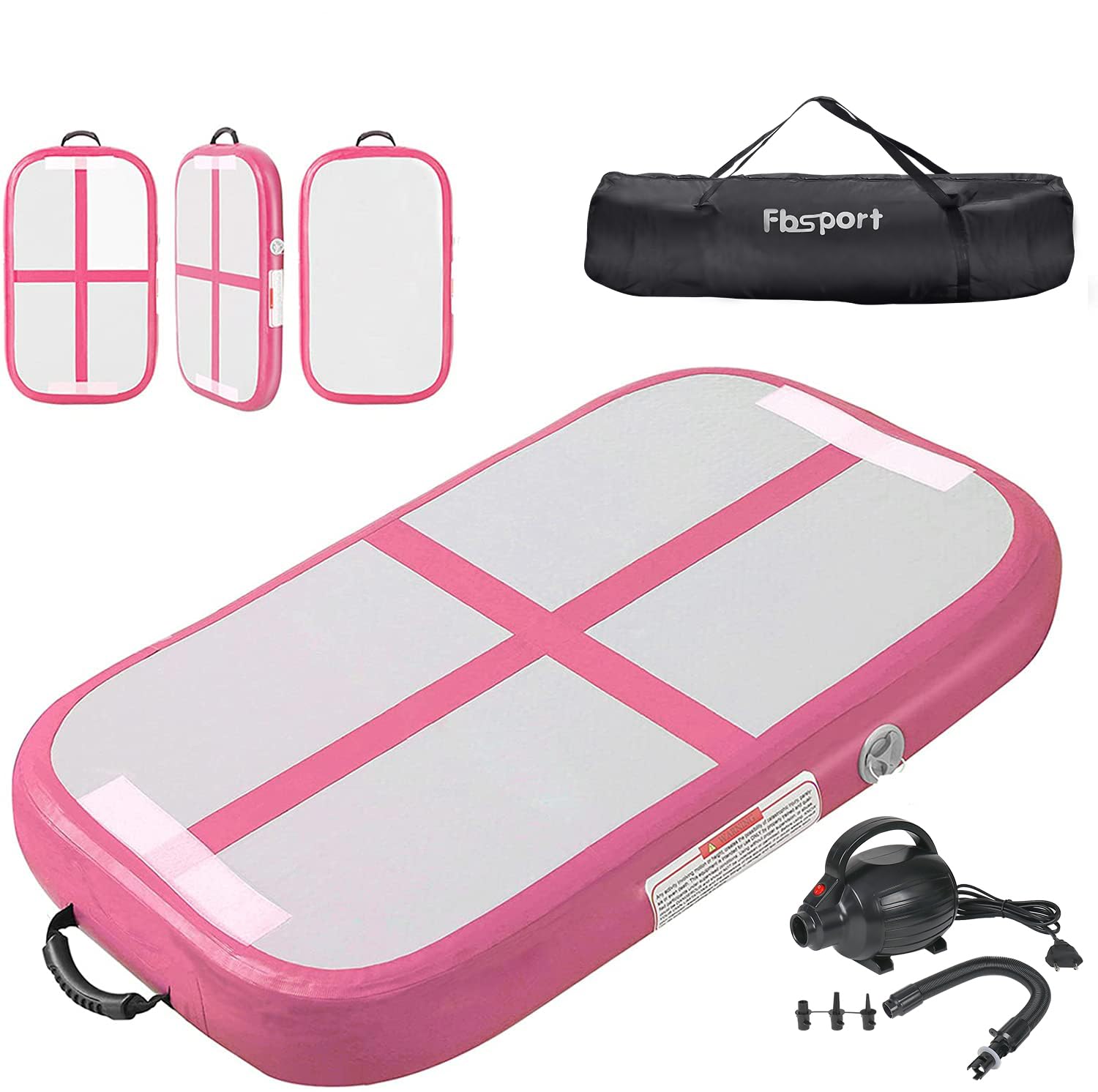 FBSPORT Airtrack - Tappetino da ginnastica con pompa ad aria, spessore 20 cm, spessore 60 cm, con borsa per il trasporto, per casa, esterni, yoga