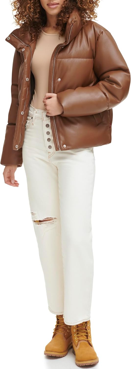 Levi's Womens Vegan Leather Quilted Short Puffer Jacket - Image 2