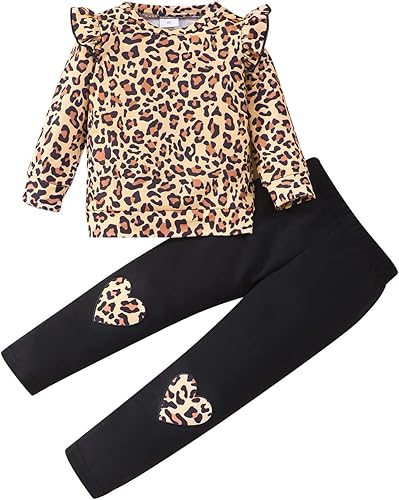 RETSUGO Conjunto de 2 piezas para niñas pequeñas, sudadera de unicornio con mangas con volantes y leggings, conjunto de ropa escolar para niños