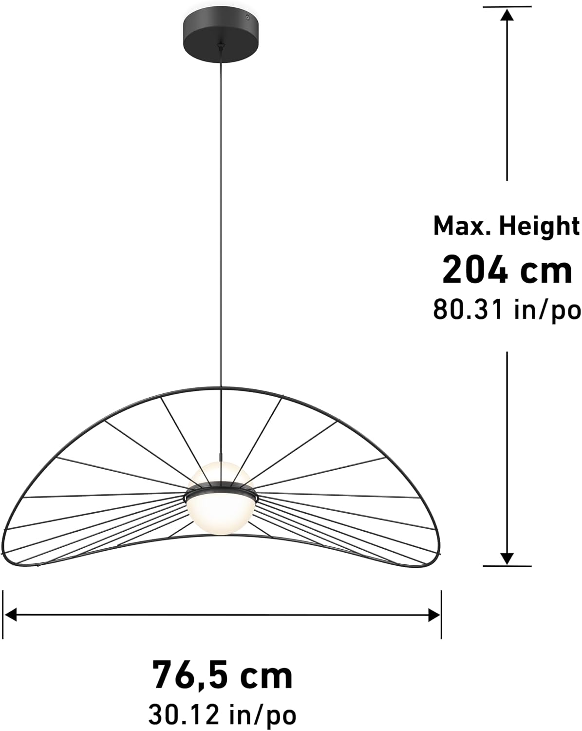 artika Tolena 15W LED Integrated Modern Pendant Light Fixture, Black - Ideal for Dinning Room, 1100 Lumens, Tunable White Technology 3000-4000-5000 Kelvin