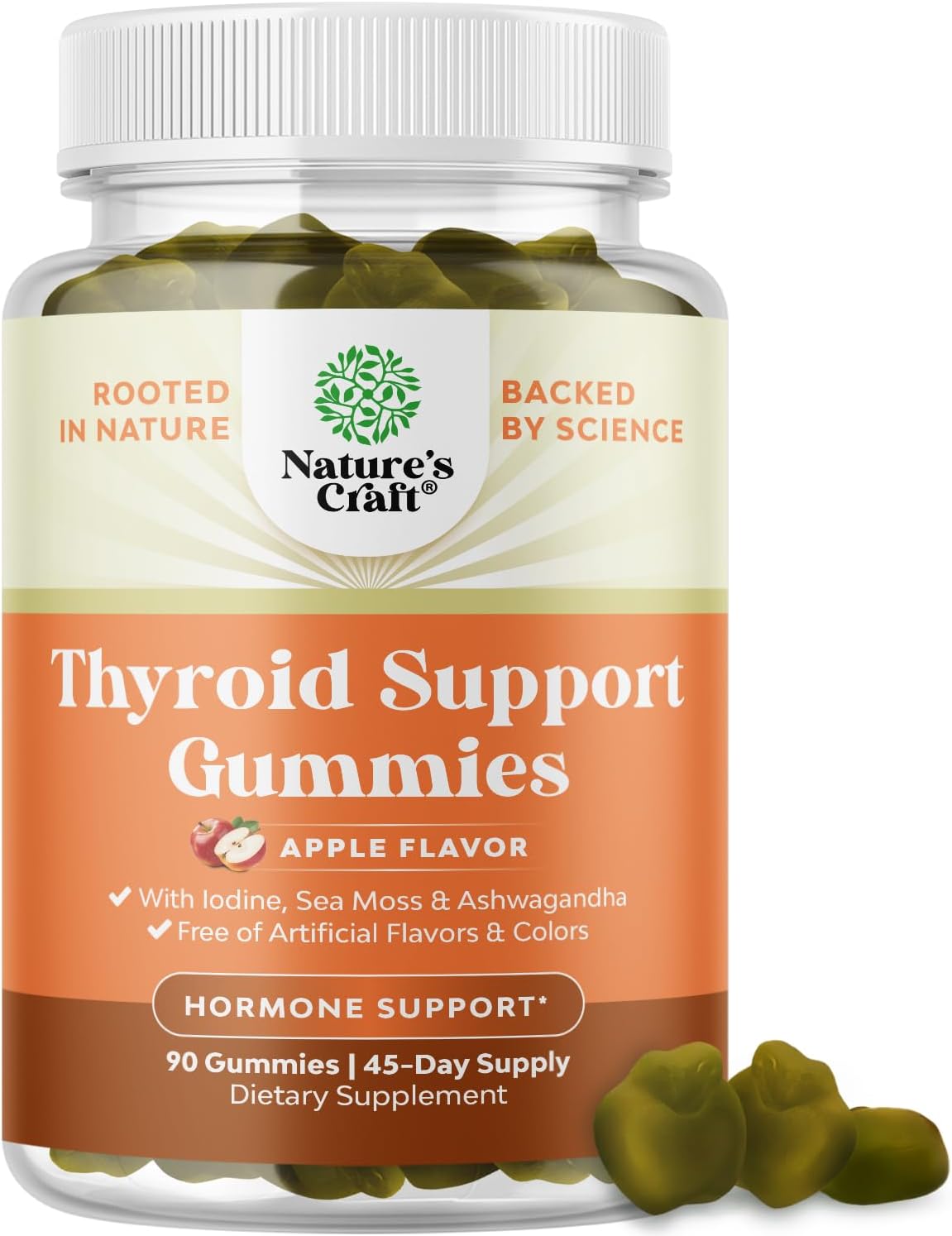 Vegan Thyroid Support Gummies with Sea Moss - Thyroid Support Gummies for Comprehensive Support for Men and Women with Iodine Selenium and Other Potent Vitamins - Gelatin-Free Non-GMO - 90 Count