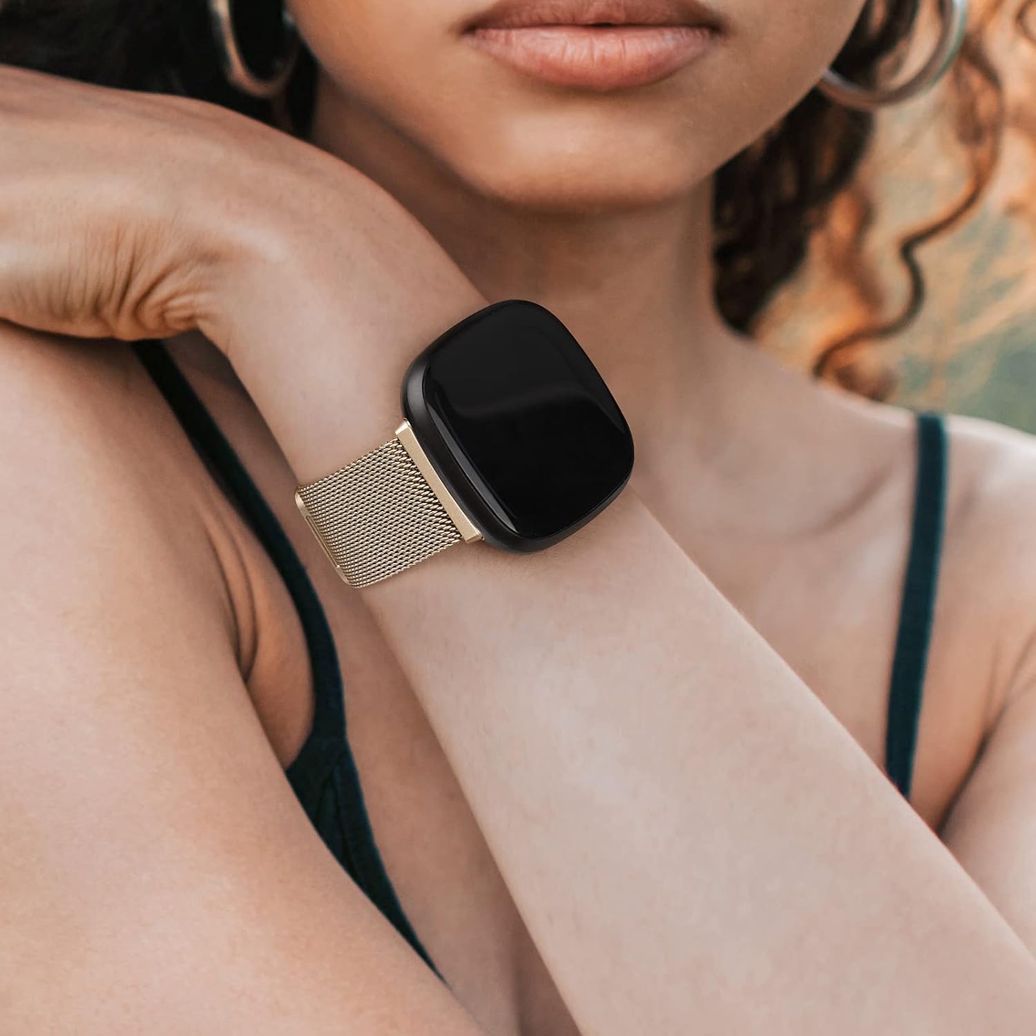 Amzpas Bands Compatible with Fitbit Versa 3/4 Fitbit Sense/Sense 2, Breathable Stainless Steel Loop Mesh Magnetic Adjustable Wristband for Fitbit Versa 3/4 Fitbit Sense/Sense 2 for Women and Men image 2