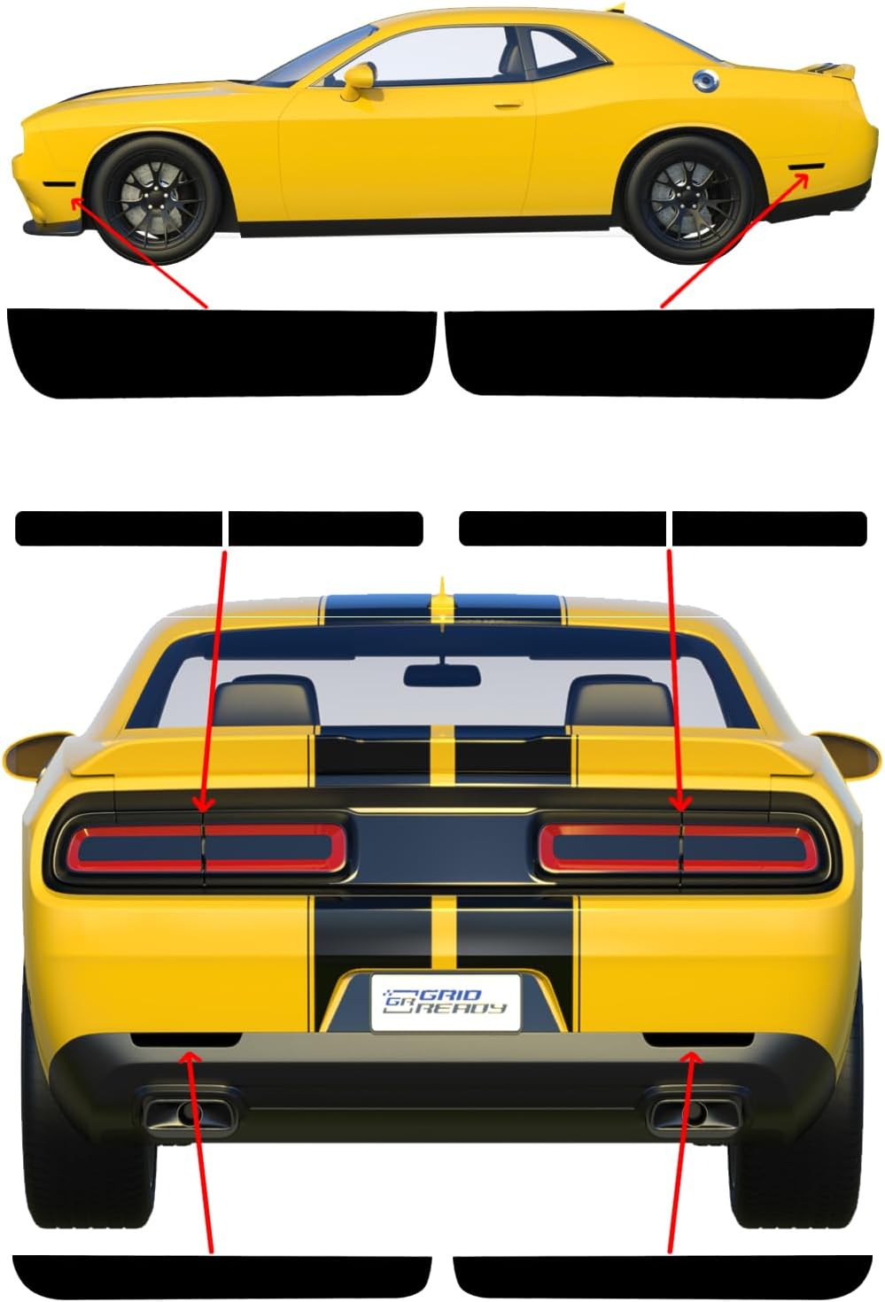 Fits 2015-2023 Dodge Challenger Tail Light Tint Kit Including Side Marker/Reflector Tint. Precut Dark Black Smoke Vinyl Taillight Overlays for Non-widebody Accessories.