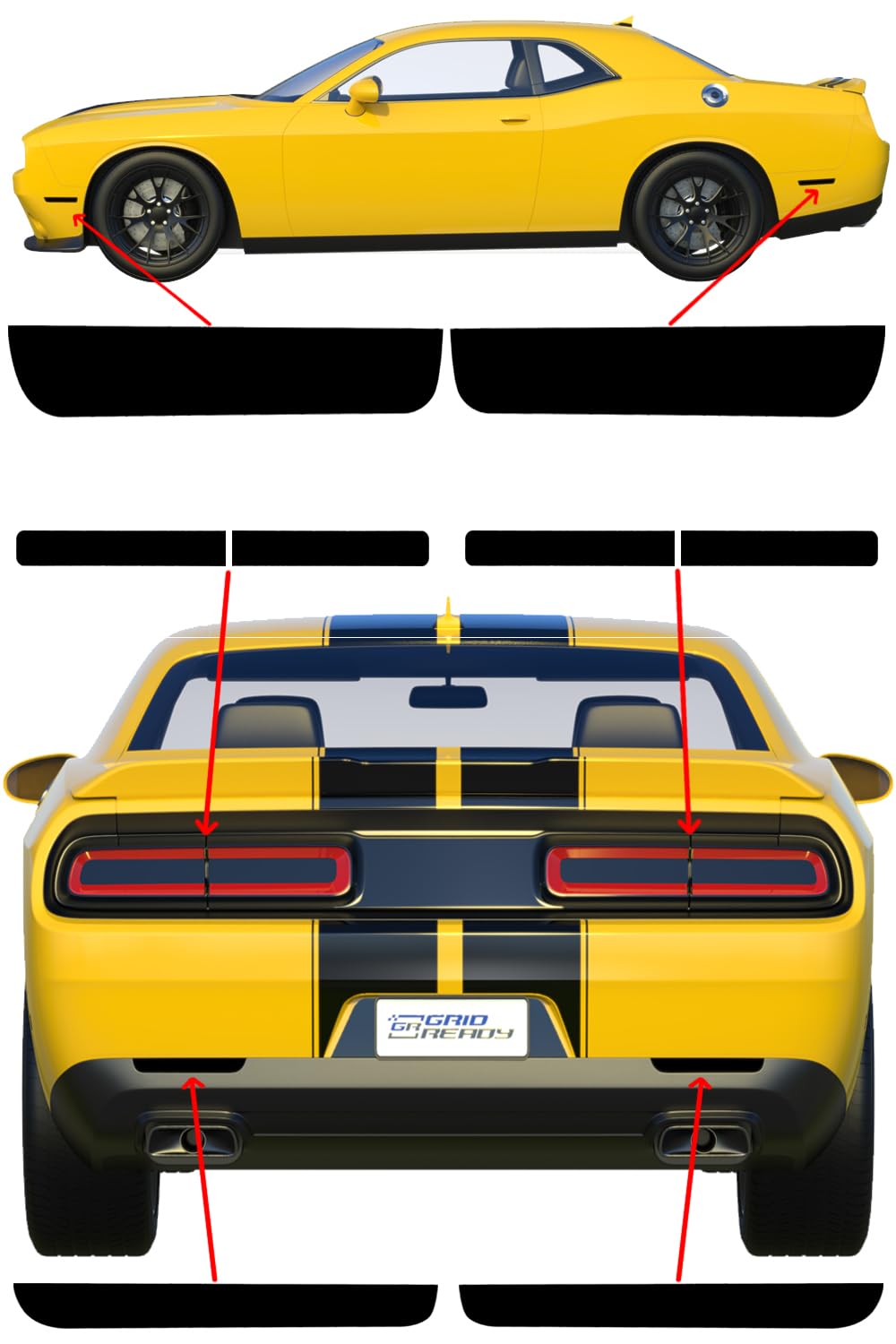 Fits 2015-2023 Dodge Challenger Tail Light Tint Kit Including Side Marker/Reflector Tint. Precut Dark Black Smoke Vinyl Taillight Overlays for Non-widebody Accessories.