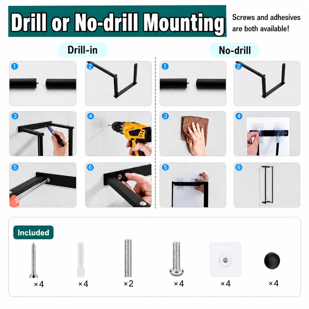 Toallero de baño de acero inoxidable de 28 pulgadas para baño, organizadores montados en la pared y estantes de almacenamiento para baño, color negro