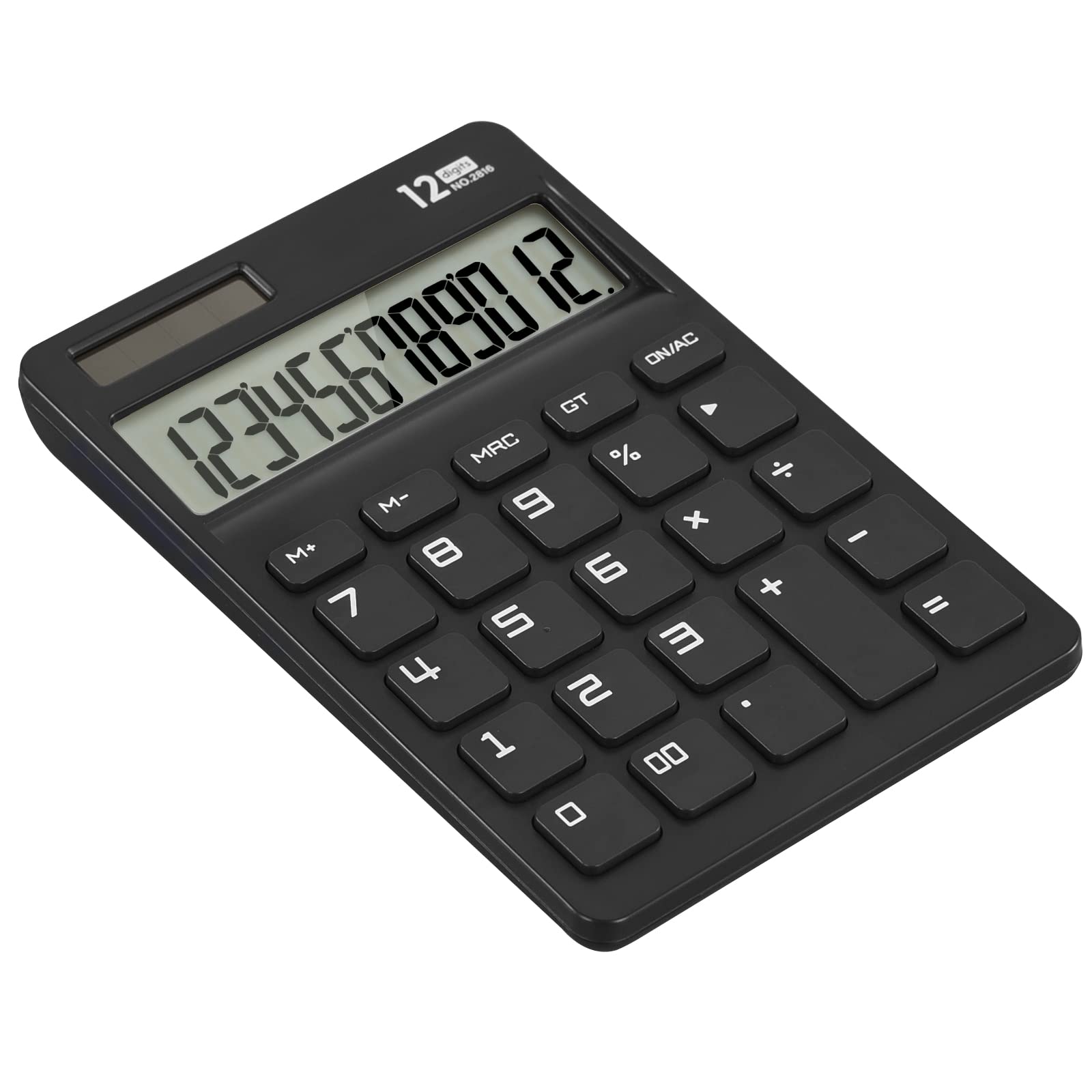 EooCooDesk Calculator, Basic Calculators with Large Key Buttons, 12 Digits Standard Large LCD Display Solar and Battery Powered for Office, Students, Kids, School, Home & Business Use - Black