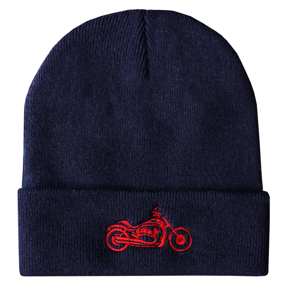 TeddyT's Motorbike Embroidered Thermal Knit Rib Navy Beanie Hat