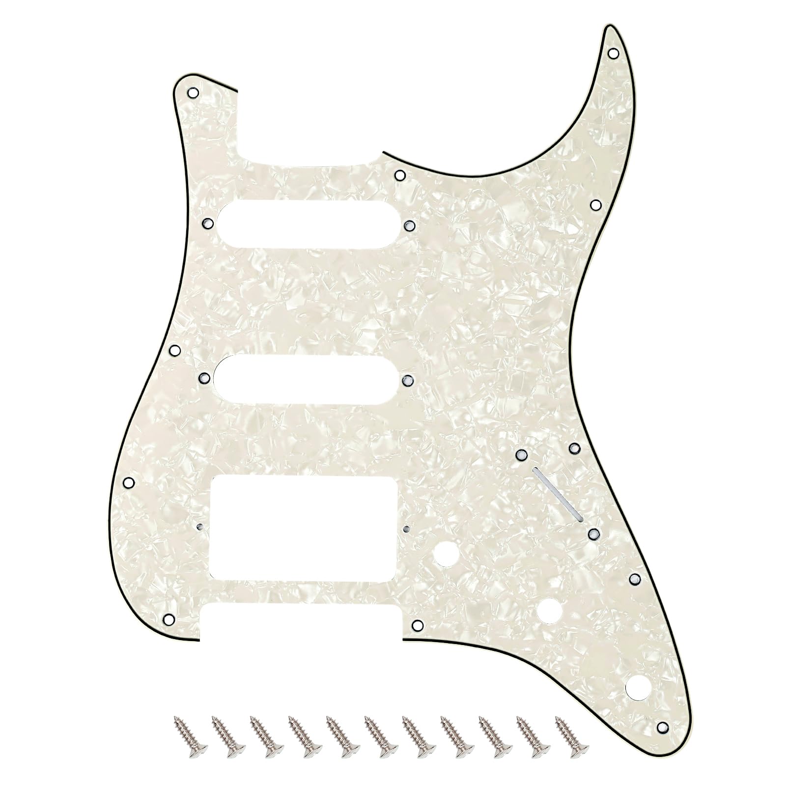 Banworks 4 Ply Strat HSS Pickguard 11-Hole Electric Guitar Pickguard SSH Scratch Plate for USA/Mexican Fender Modern Style Standard Stratocaster ST JT/HB-02 Vintage White Pearl