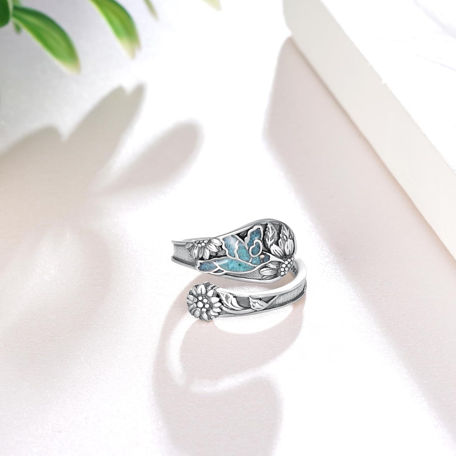 Hummingbird Spoon Ring 925 Sterling Silver Hummingbird Gifts Turquoise Spoon Rings for Women