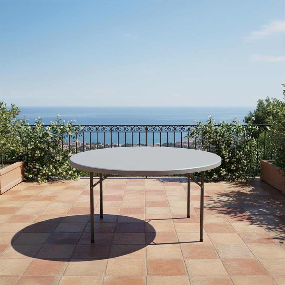 Mesa Redonda Grande Ø 150 cm con Patas Plegables Auxiliar de PVC de Exterior Ideal para Jardín, Comedor, Camping, Terraza, Cocina, Picnic, Catering, Restaurante y Hostelería.