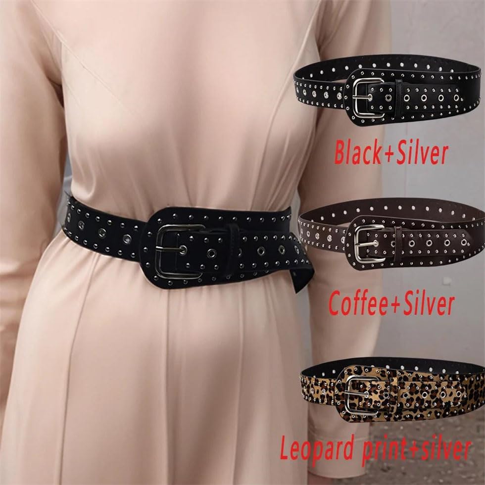 Women Rivet Leopard Pattern Pin Buckle Adjustable Belts Punk Waist Decorative Accesories On Dress Coat2
