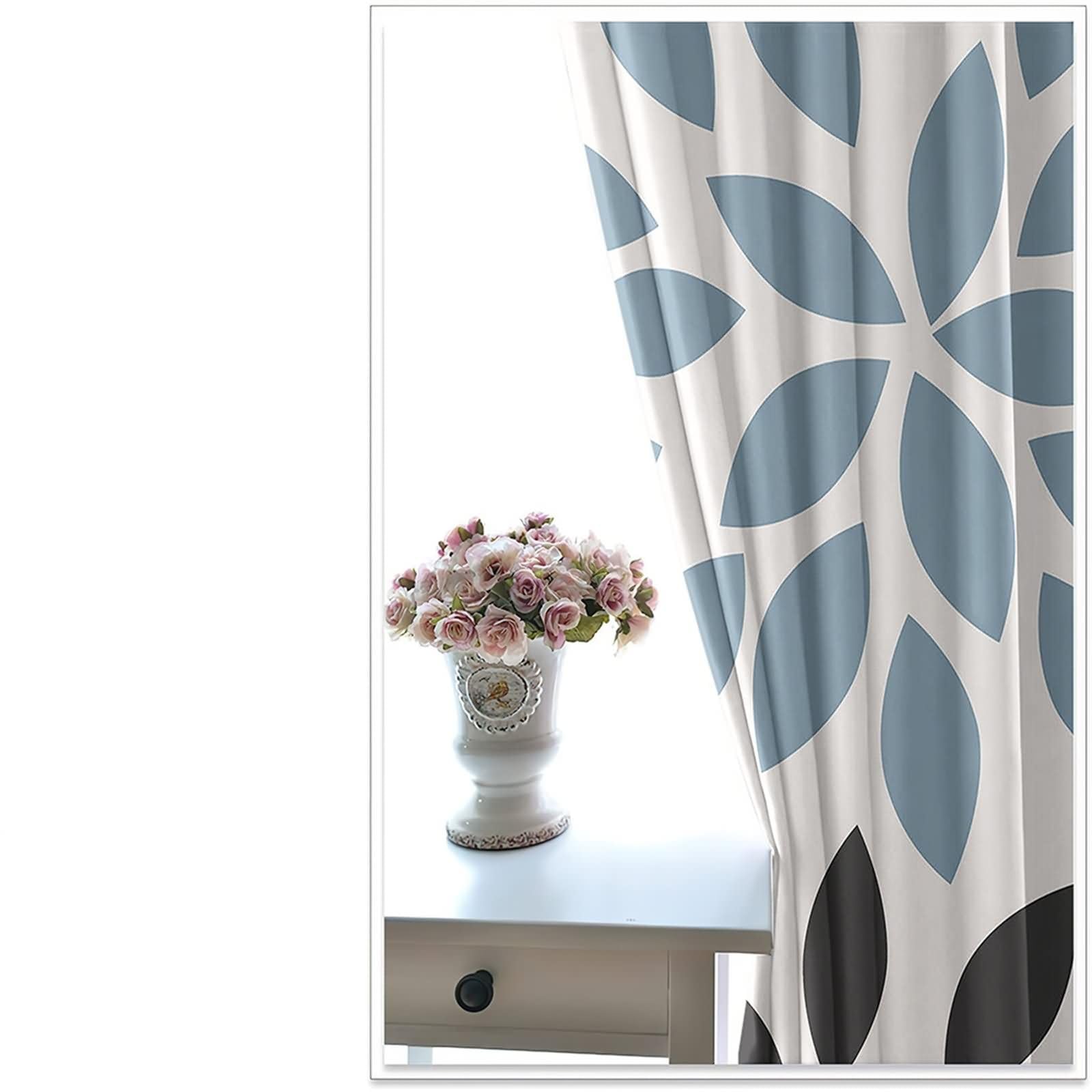 2 Stück Gardinen Blickdicht Schlafzimmer,2 x 234W x 274H cm,Vorhänge Ösen Küche Blütenblattmuster Gardine Vorhang für Küchen Schwarz Blau