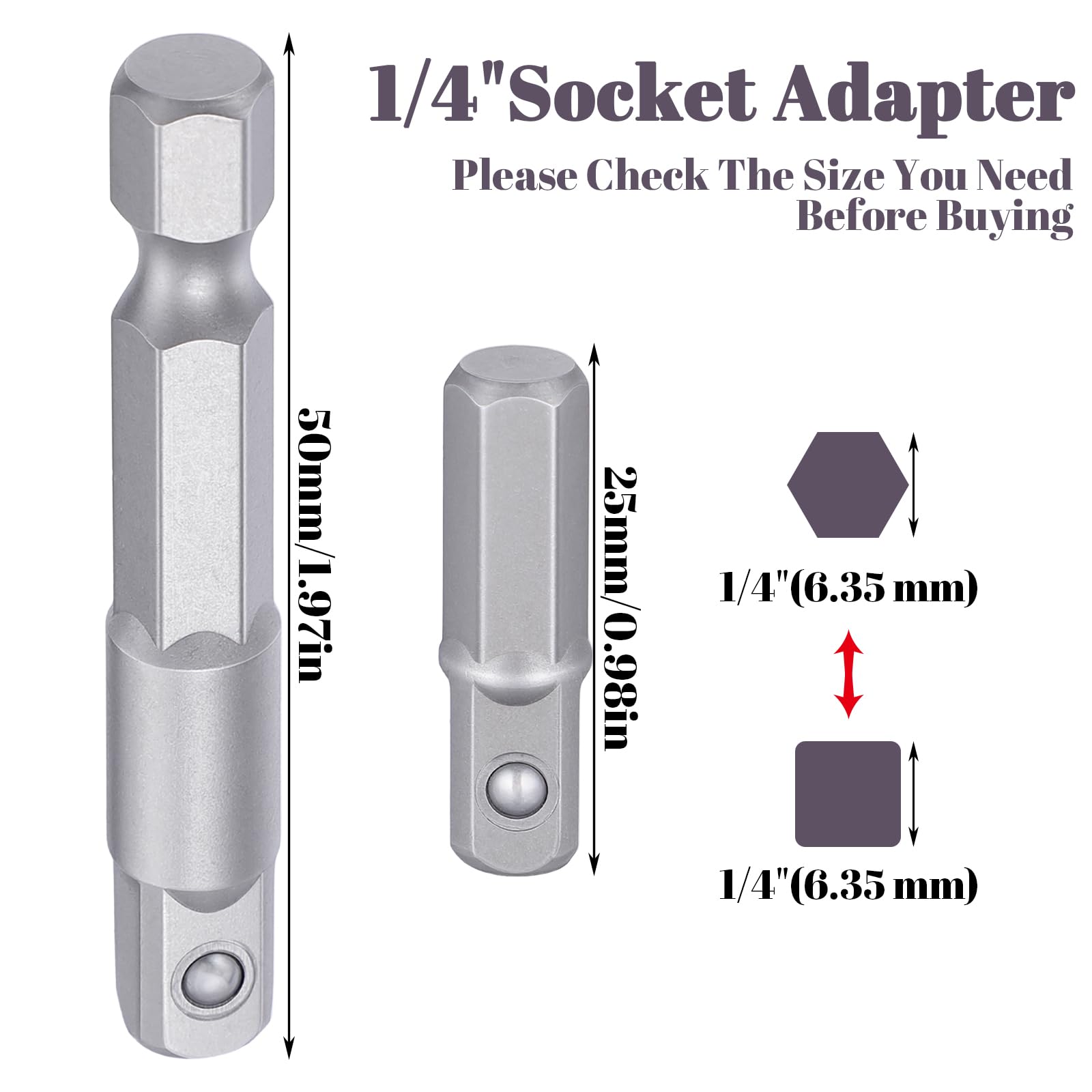 Set di 10 adattatori per chiavi a bussola, 1/4", attacco esagonale per avvitatore a batteria, trapano e driver
