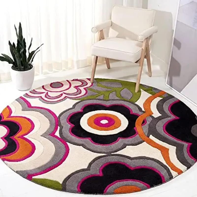 Image of Handmade Pure Woollen Carpet Collection for Hall with 1.0 inch inch Thickness 5 X 5 Feet - Round DGR16