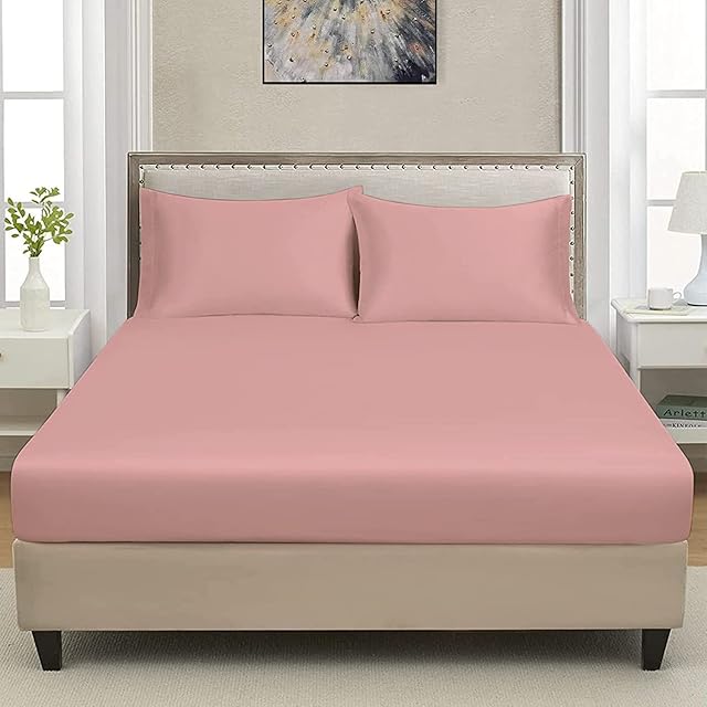 Non Iron Soft Poly-Cotton Plain Dyed Fitted Sheet Single, Double, King, Super King 15 Modern Colors (Baby-Pink, Single)
