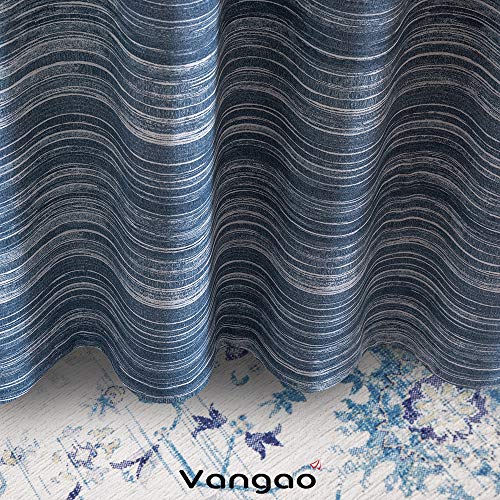 Vangao Blue Room Darkening Curtains 84 Inches Long 2 Panels Set For Bedroom Living Room Thermal Grommet Top Abstract Striped Distressed Blue On Beige Blackout Window Drapes #TOP6