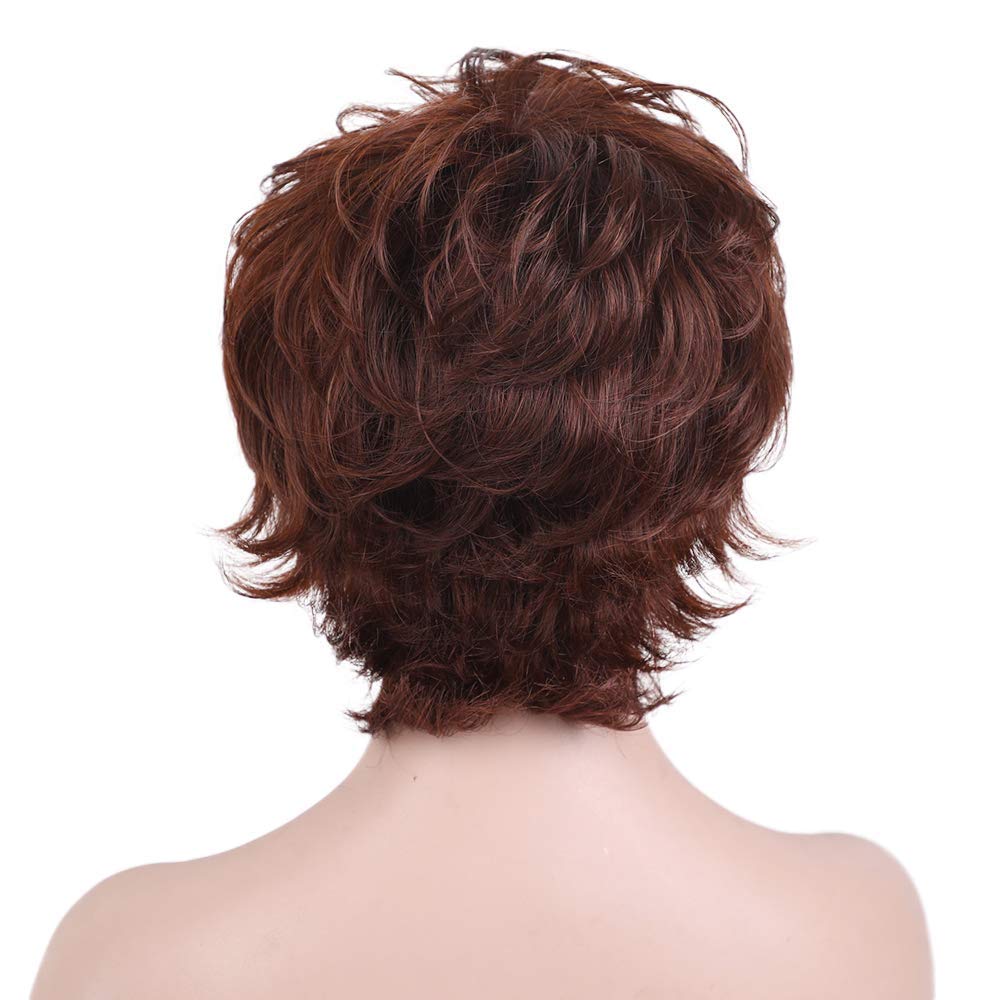 HAIRCUBE Pixie Cut Perücke Menschenhaar für Frauen Kurzes Haar mit Bangs Natürlich (Braunrot)