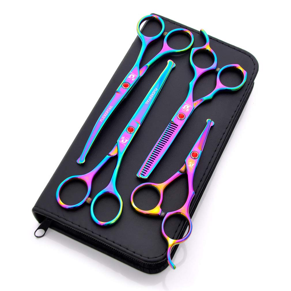 4,5-6,5 Pollici Pet Grooming Forbici Kit, di Taglio Professionale in Acciaio Inox Pet Grooming Capelli + Curvo + Assottigliamento Forbici, per Salon, Barber
