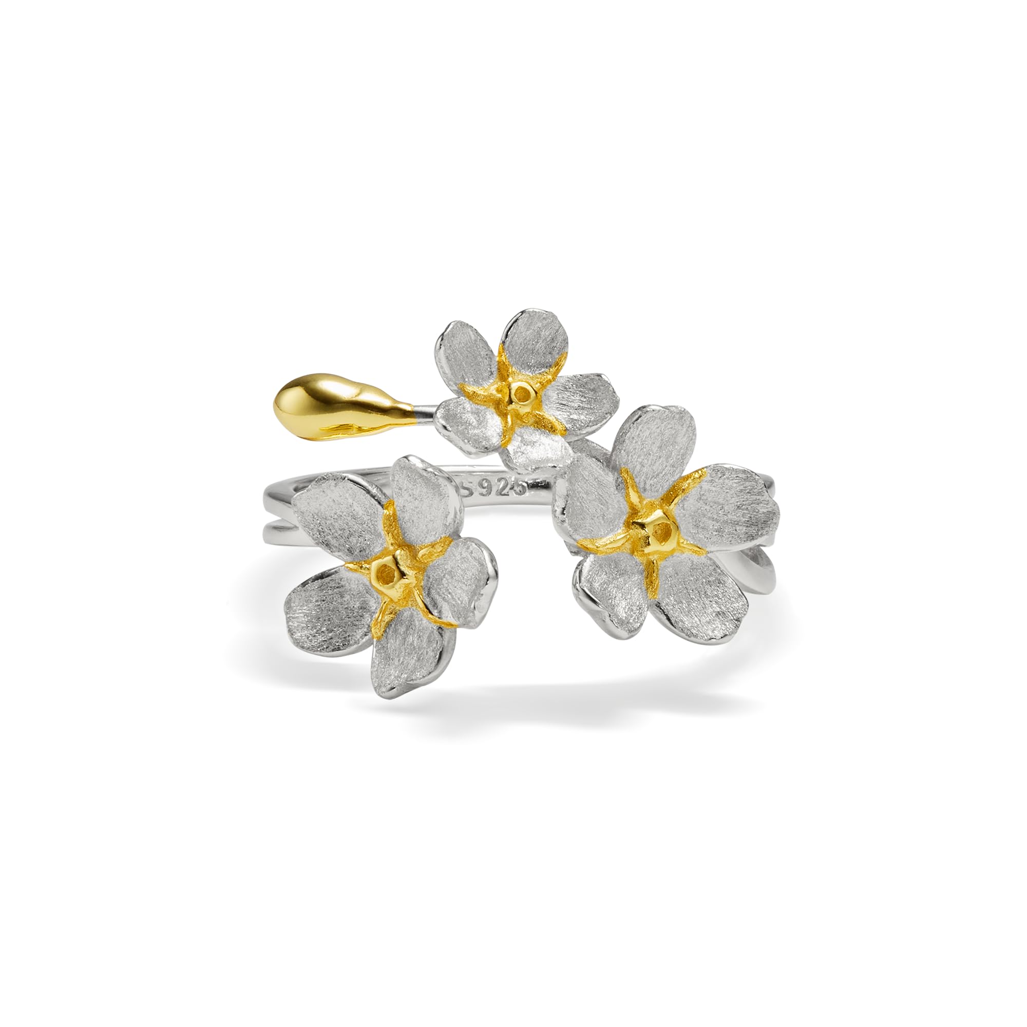 PERIMADE Anillo ajustable de flor de cerezo para mujer, chapado en oro de 18 quilates, plata de ley 925, anillo apilable de flor de Sakura, regalo de joyería ajustable