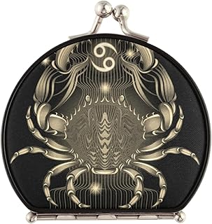 Vintage Retro Neon Signs of the Zodiac Cancer on Dark Compact Makeup Mirror, Twin-Sided Cosmetic Mirror with 2 x 1x Magnification, Buckle Folding Mini Pocket Portable Hand Mirror