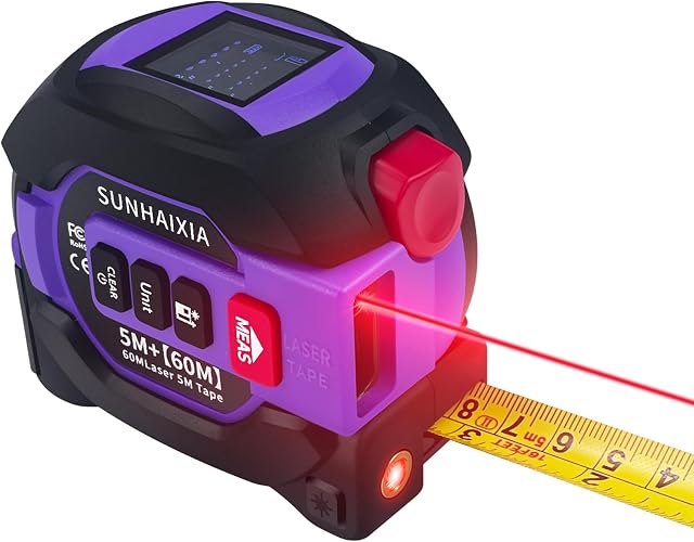 3 in 1 Digital Laser Tape Measure, 197ft/60m Laser Distance Meter, 16ft/5m Digital Tape Measure with Cross Line, AutoLock, ft/in/m Unit Switch, Measure Area, Volume, Pythagorean