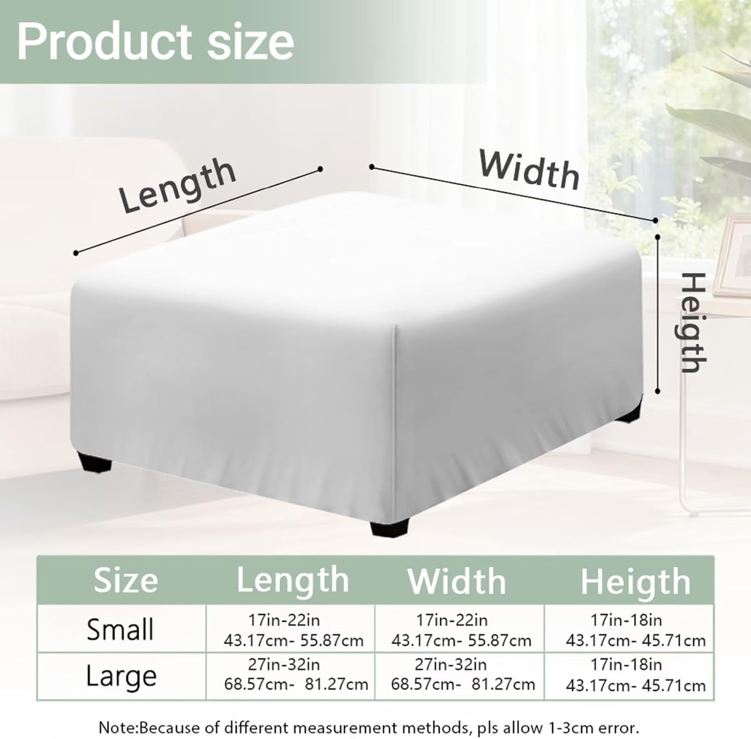 Ottoman Cover Square Ottoman Slipcover Washable Footrest Stool Cover Stain-Resistant Furniture Protector Pet Friendly Footstool Slipcovers, 1 Pcs, Large, Peacock Blue Green