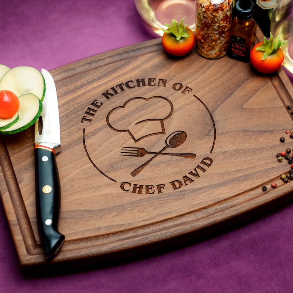 Straga Personalized Cutting Boards | Handmade Wood Engraved Charcuterie | Custom Birthday, Cooking School Graduation Gift for Kitchen or Chef (Chefβs Kitchen Design No.501)