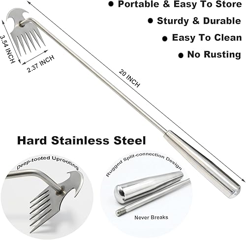 Miniatura 2 de Herramienta de deshierbe de jardín de 20 pulgadas, herramienta de extracción de malezas de acero inoxidable para jardinería, herramienta de