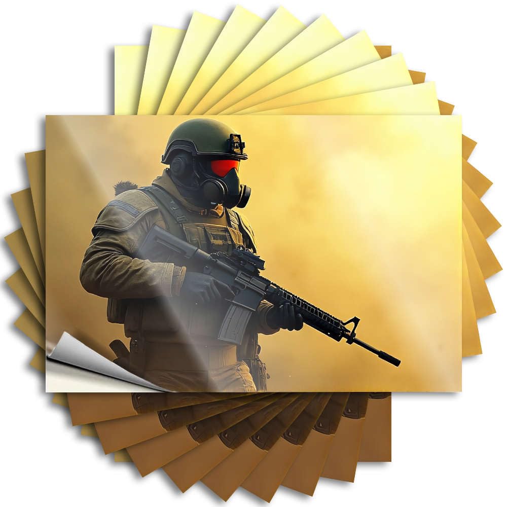Quote Indie Room Decor Peel and Stick - Soldier in Gas Mask Holding Rifle. Bumper Coffee Waterproof Vinyl for Teen(8X12CM)