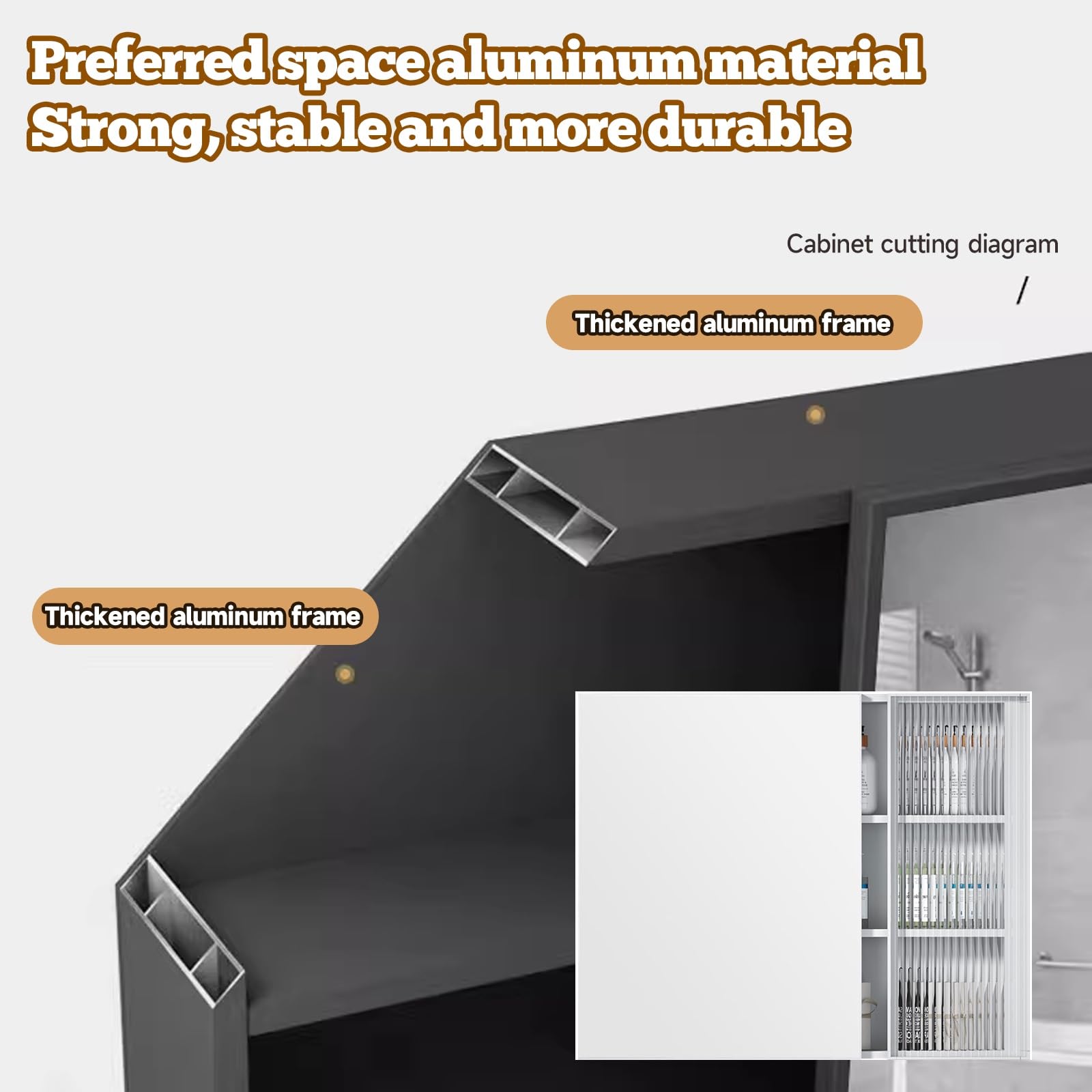 Gabinetes de Espejo de baño montados en la Pared Armario Baño con Espejo,Fuerte, Estable y Duradero/Gran Espacio de Almacenamiento/Espejo de Alta definición(Gray,60cm/23.6in)