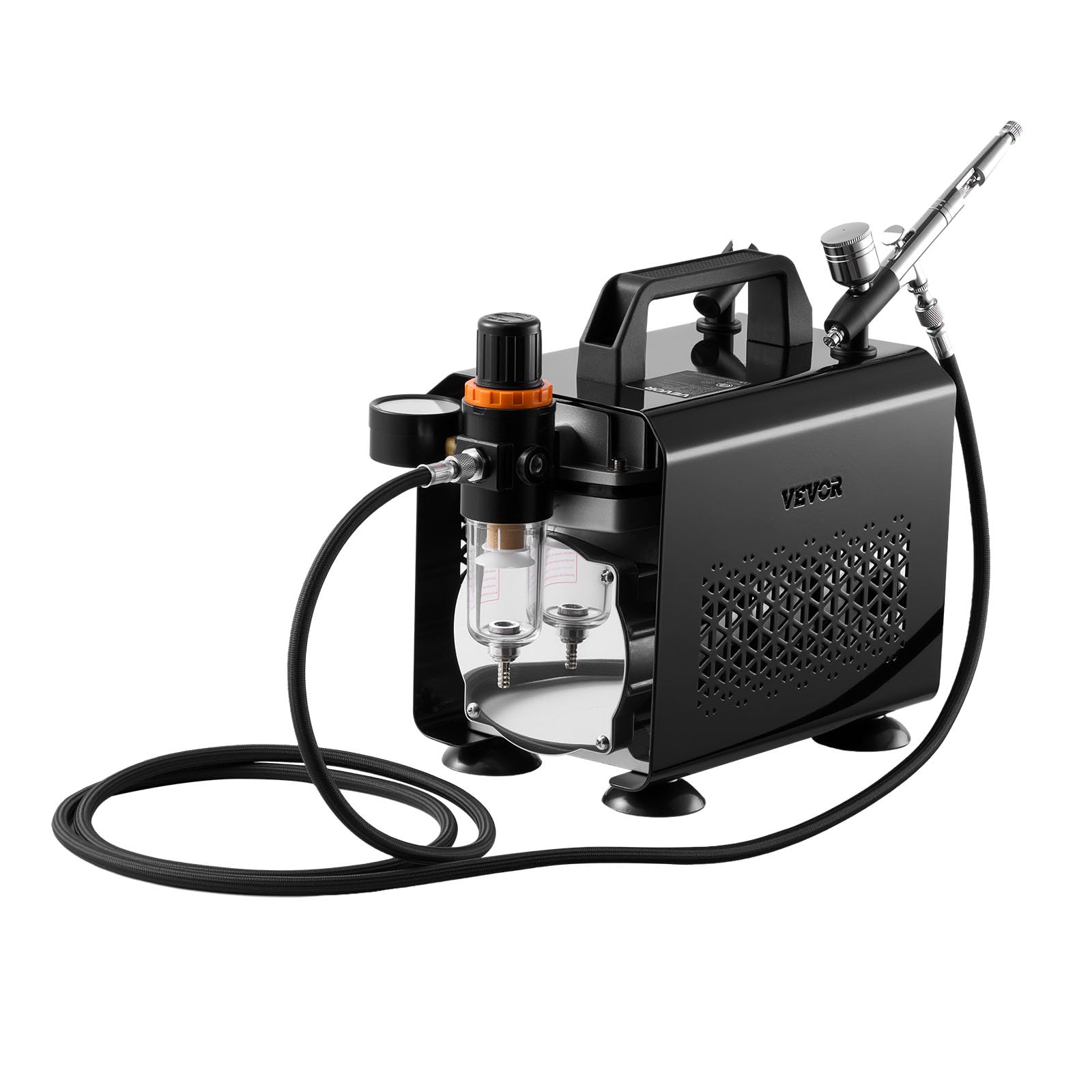 VEVOR Set Aerografo 1/6 HP con Compressore d'Aria, 1 Spruzzatore Aerografo a Doppia Azione con 3 Ugelli (0,2/0,3/0,5 mm) Flusso d'Aria 23 L/min, per Decorazione di Torte, Pittura di Modelli