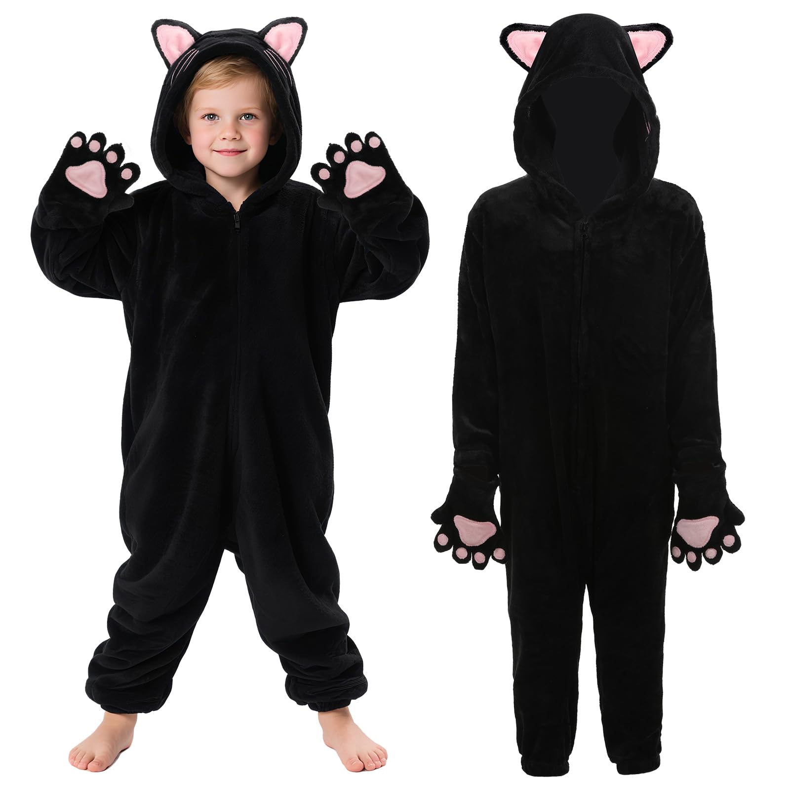 Dacnod Onesie Cat Costume for Kids Boys Girls Pajamas Fleece Animal Sleepsuit Outfit Dress Up Halloween Cosplay Party