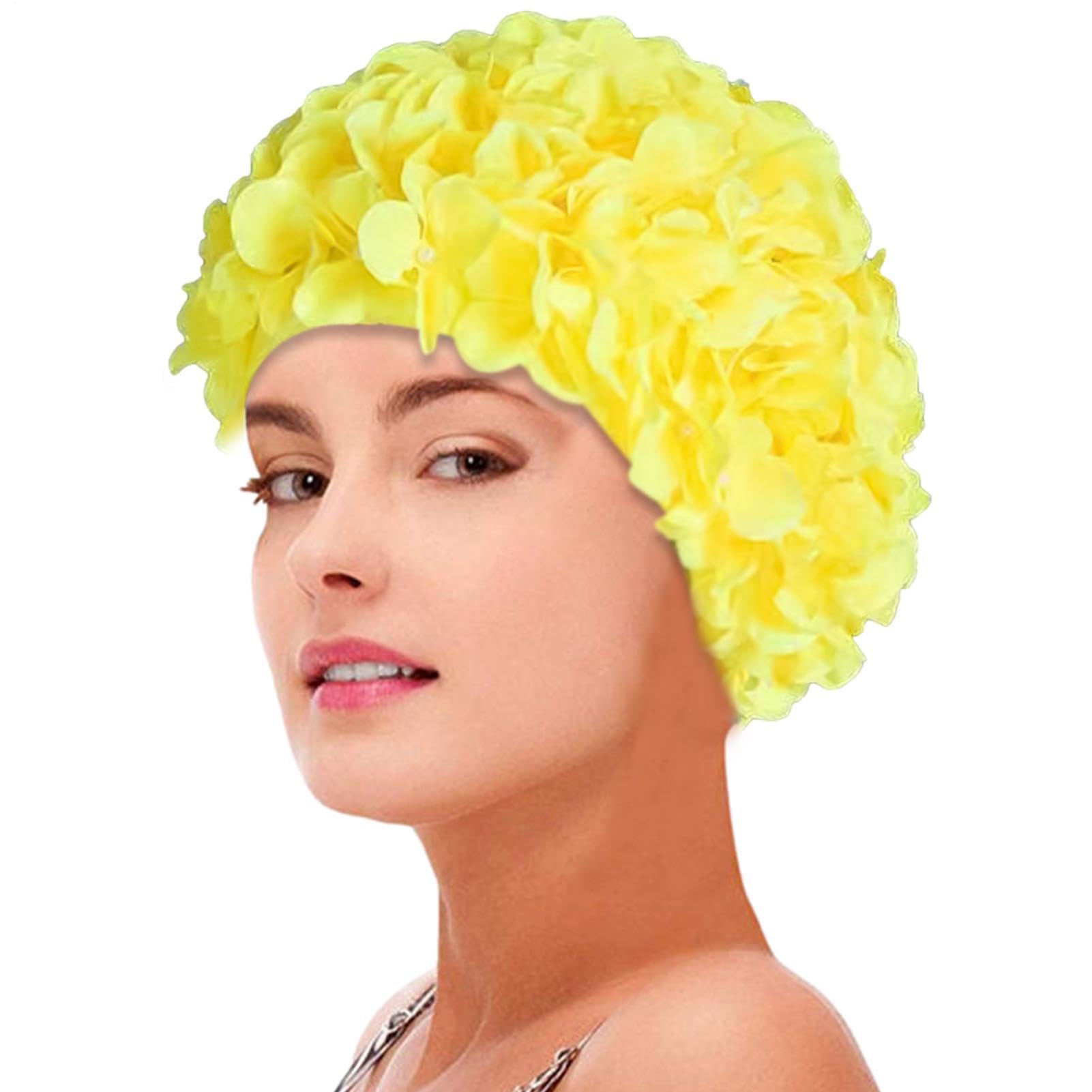 Swimming Hat Women Brocade Flower Swim Hat, Vintage Floral Petal Swimming Hats Retro Style Bathing Cap Fashionable Flower Swim Cap For Water Parks SwimmingPool