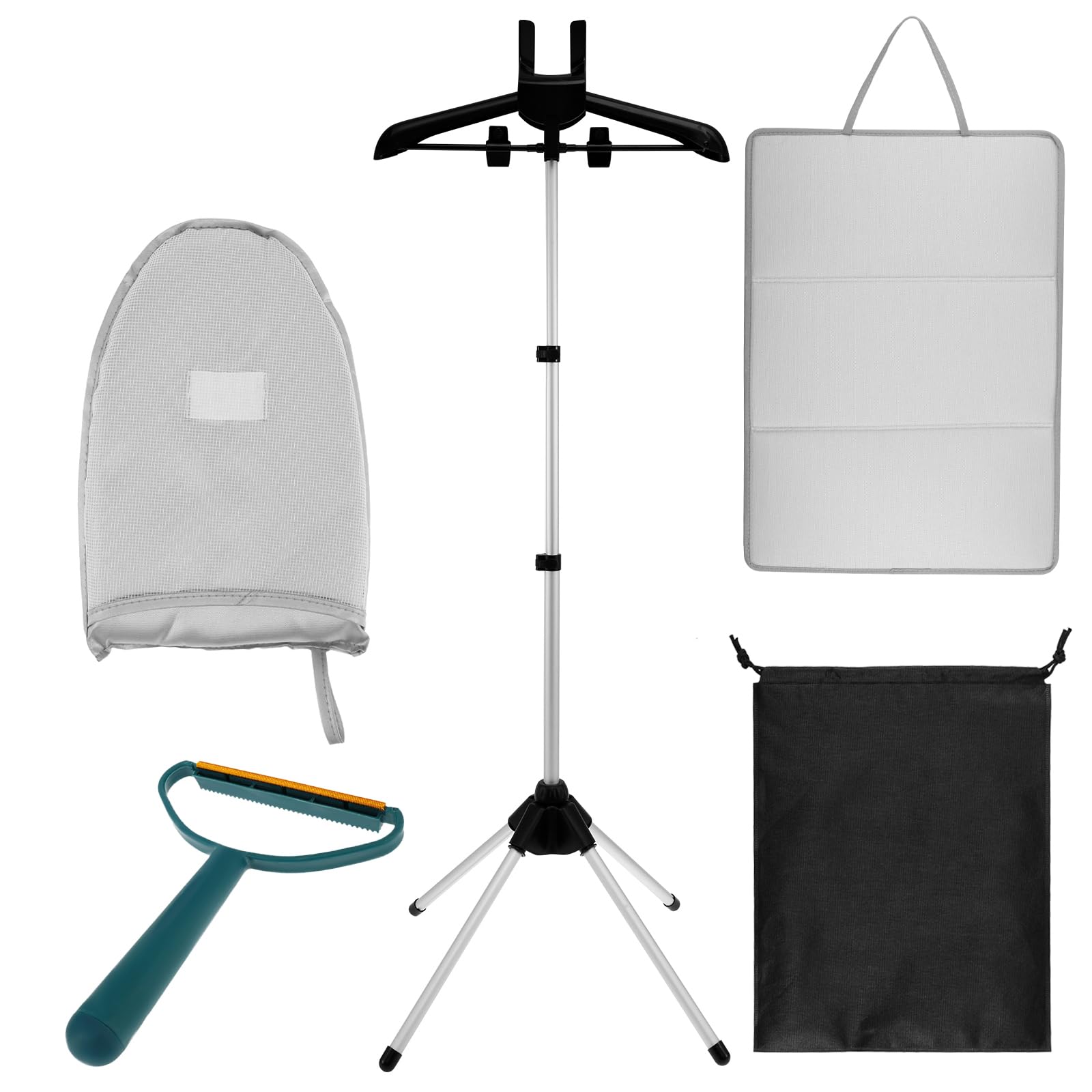 Kandishiex Steamer Hanger Stand Adjustable Height Handheld Garment Steamer Stand 360° Rotatable Steam Iron Rack Foldable Clothes Steaming Rack (Black)