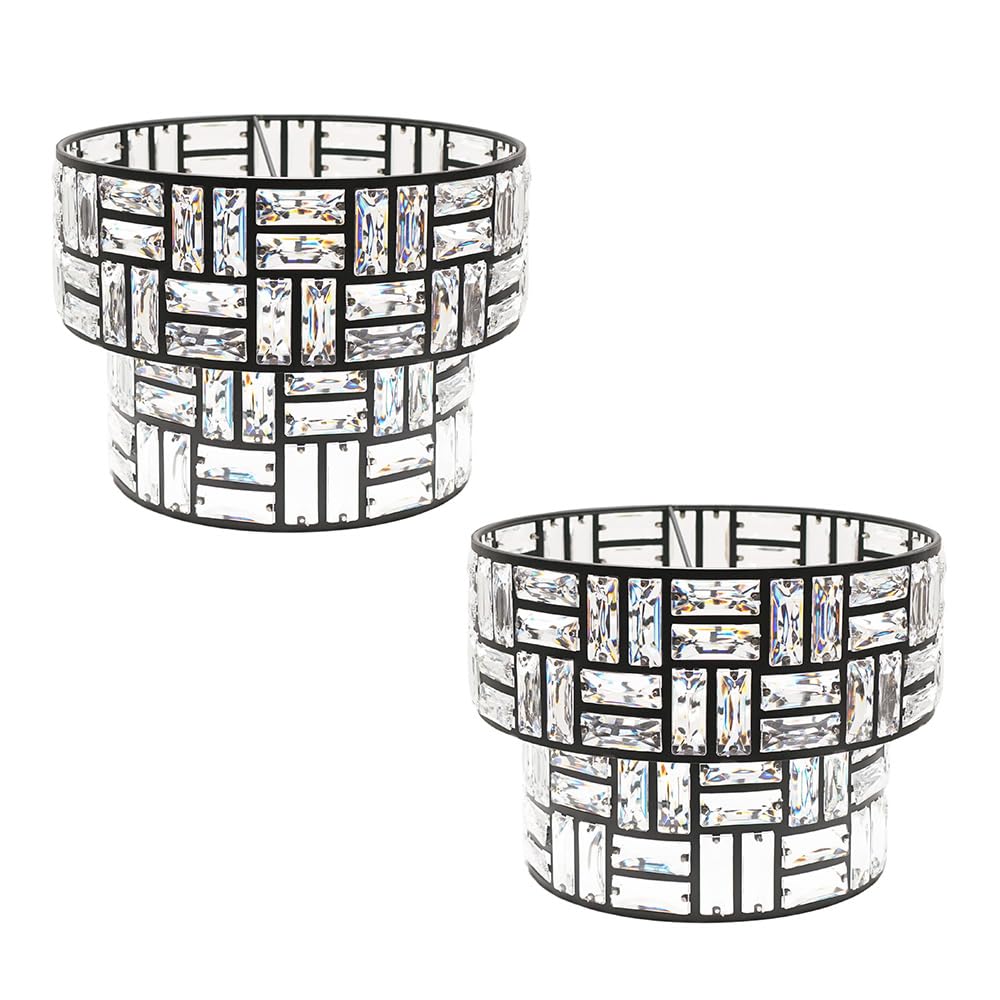 ValueLights | Pair of Easy Fit Black/Clear Acrylic Jewel Tiered Drum Lampshade for Living Room Bedroom Hallway | Shades & Home Improvements Essential | 27cm Shade Width