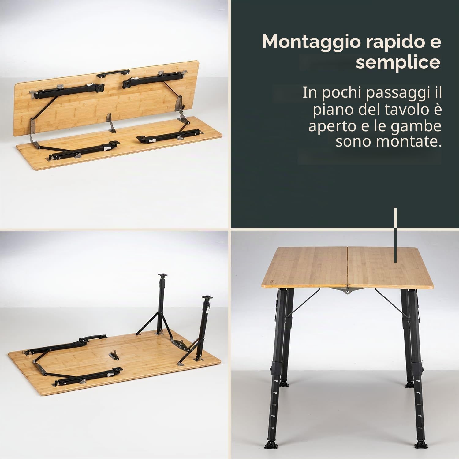 Skandika Tobro Tavolo da campeggio pieghevole | piano in bambù, regolabile in altezza, capacità di carico di 100 kg, resistente alle intemperie, borsa per il trasporto (120x70x70cm)
