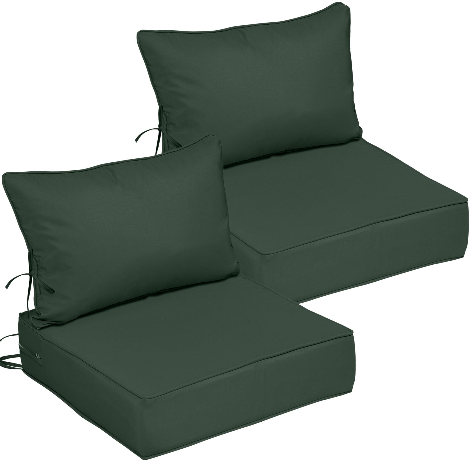 25.6x25.6 Outdoor Chair Cushions 2 Set, Waterproof Deep Seat Cushions for Patio Furniture with Removable Cover, Fade Resistant 4'' Outdoor Seat Cushion w/ Ties&amp;Handle for Sofa Loveseat, Dark Green